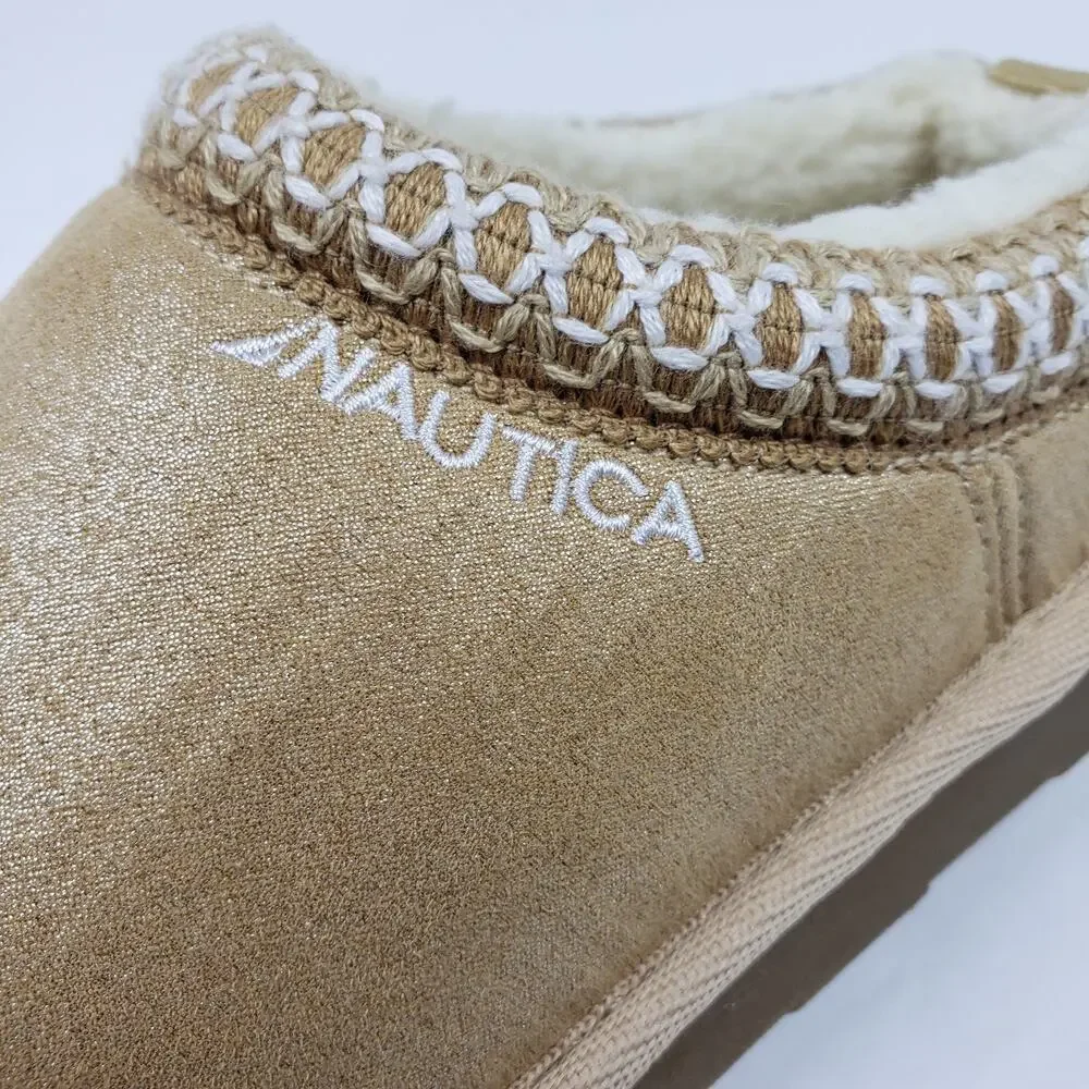Nautica Darja Girls Size 1Y Gold Tan Slip On Casual Mule Slipper Shoes